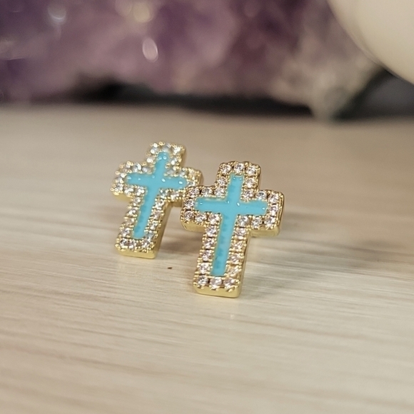 Shimmer Cross Stud Earrings, S925 - Picture 6 of 8